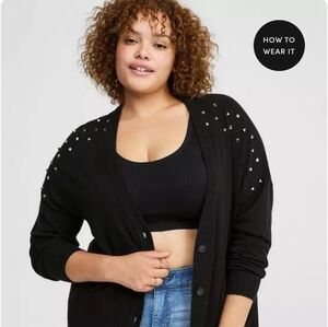 torrid cotton boyfriend studded drop shoulder cardigan